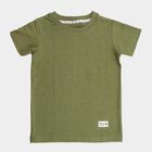 Boys Muted Olive Green Crew Neck Casual T-Shirt, ओलिव, small image number null