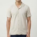 Men's Beige Classic Collar Casual Shirt, Beige, small