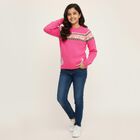 Girls' Bright Pink Crew Neck Casual Pullover, Pink, small image number null