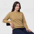 Women's Beige Round Neck Regular Top, Beige, small