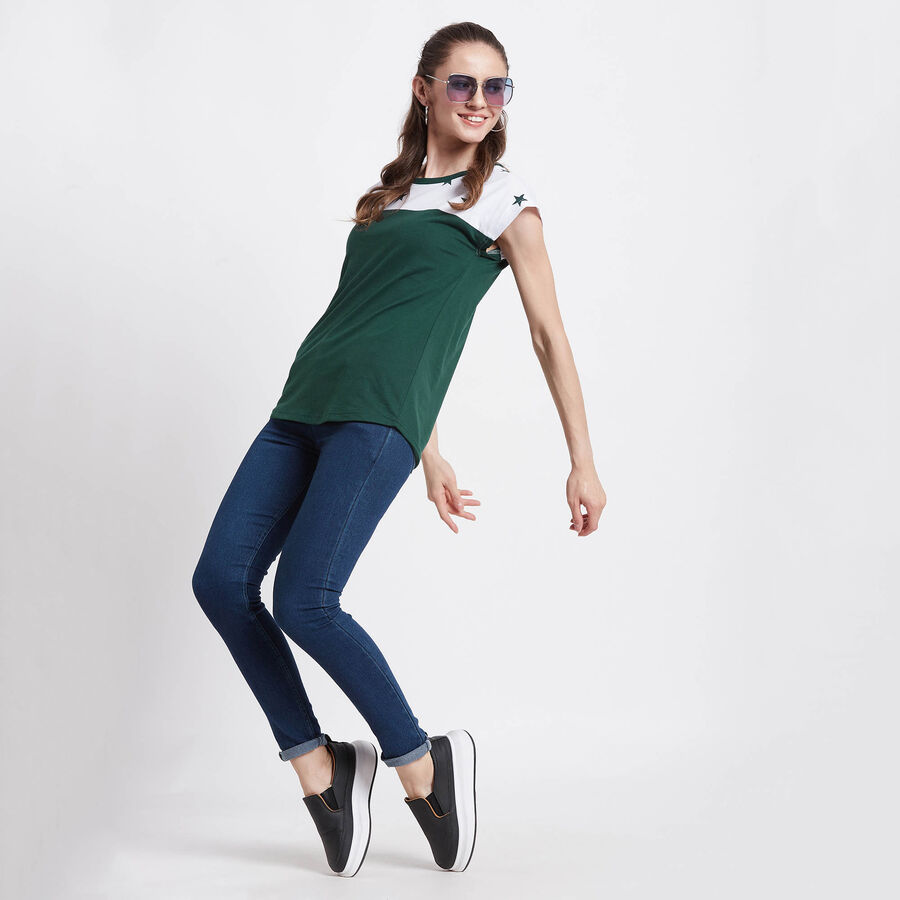 Cotton Round Neck T-Shirt, Dark Green, large image number null