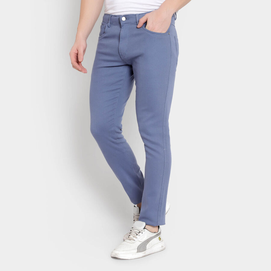 Solid 5 Pocket Casual Trousers, Mid Blue, large image number null