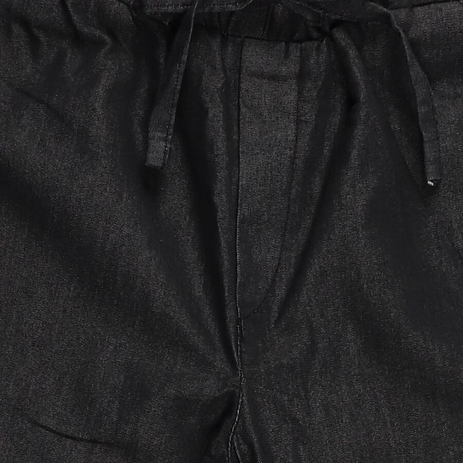 Girls Jet Black Loose Fit Elastic Waist Jeans, Black, large image number null