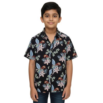 Boys' Black Cotton Half Sleeve Classic Casual Shirt