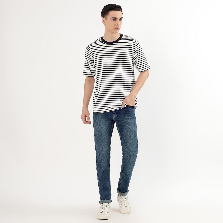 Men's Stonewashed Blue Slim Fit Jeans, गहरा नीला, large image number null