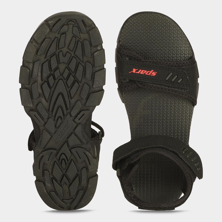 Men's Black Velcro Strap Strappy Sandals, काला, large