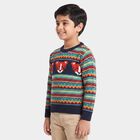Boys' Navy Blue Crew Neck Printed Pullover, नेवी ब्लू, small