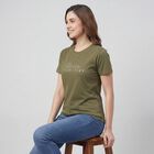 Women's Olive Cotton Round Neck Graphic T-Shirt, ओलिव, small