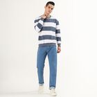 Men's Navy and White Crew Neck Casual Sweatshirt, Mid Blue, small image number null