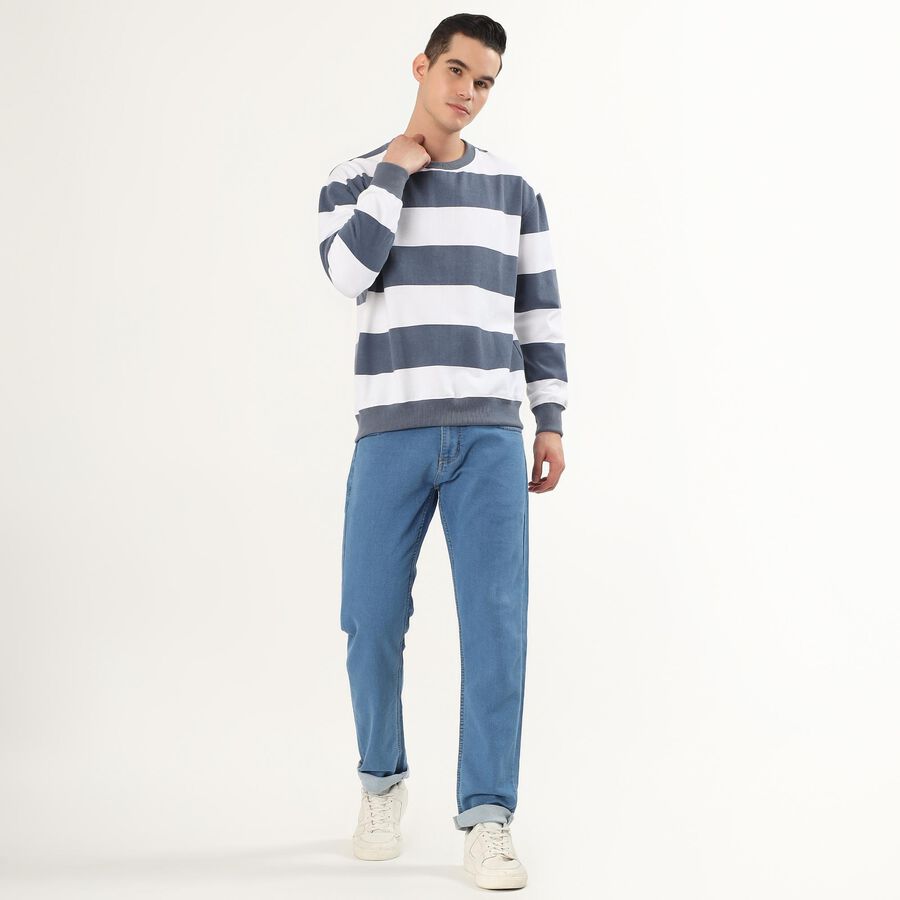 Men's Navy and White Crew Neck Casual Sweatshirt, Mid Blue, large image number null