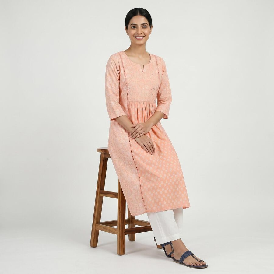 Women's 100% Light Pink Cotton Kurta, हल्का गुलाबी, large