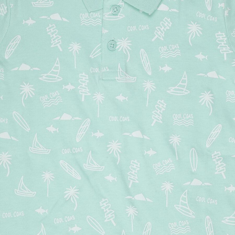 Boys Aqua Cotton Polo Collar Casual T-Shirt, Aqua, large