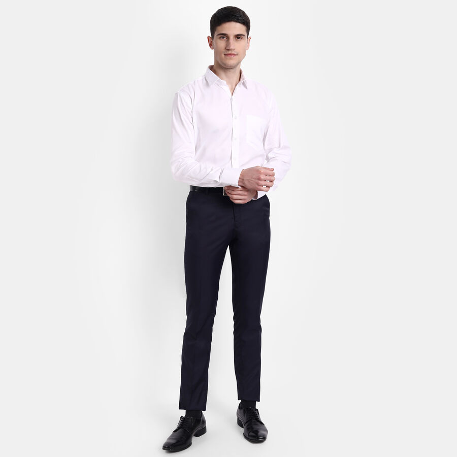 Solid Slim Fit Formal Trousers, Navy Blue, large image number null