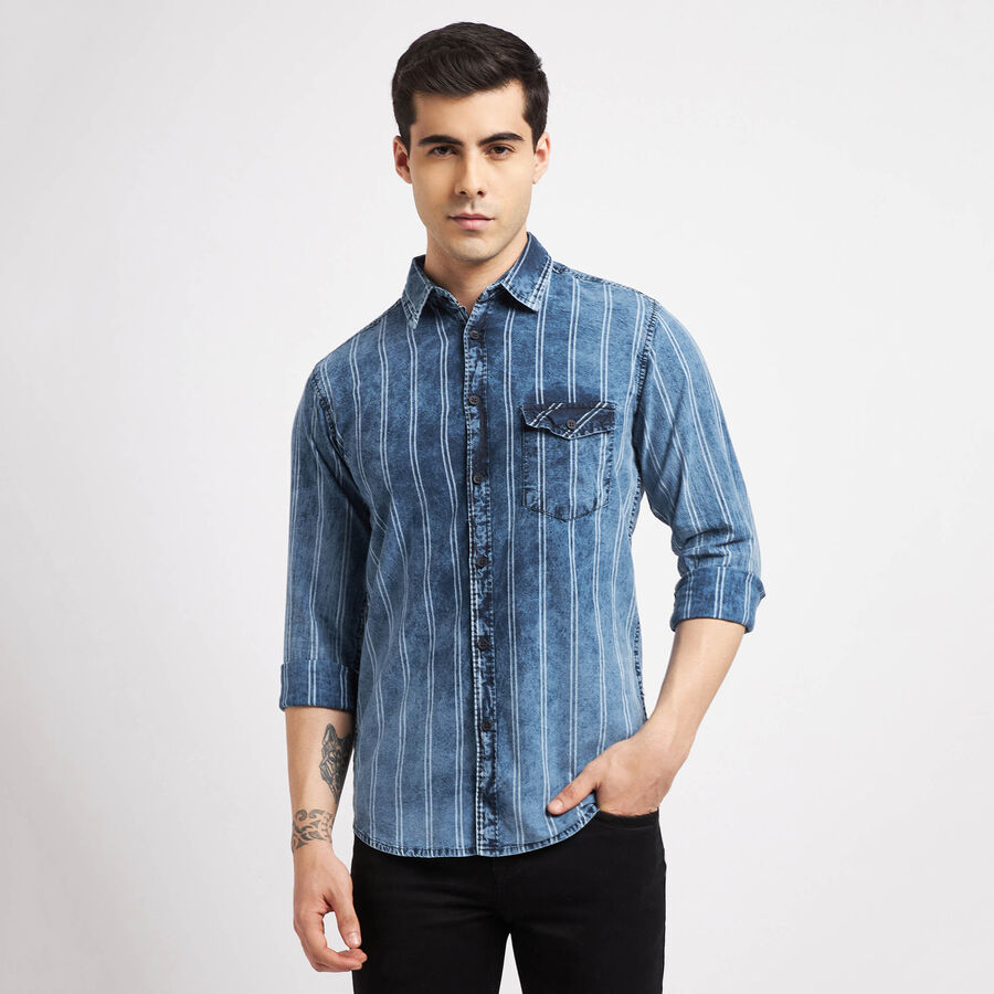 Cotton Checks Casual Shirt, Mid Blue, large image number null
