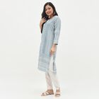 Women's Light Dusty Blue Tie-Up Neck Floral Printed Kurta, Light Grey, small