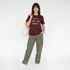 Women Wine Round Neck Regular T-Shirt, Wine, small