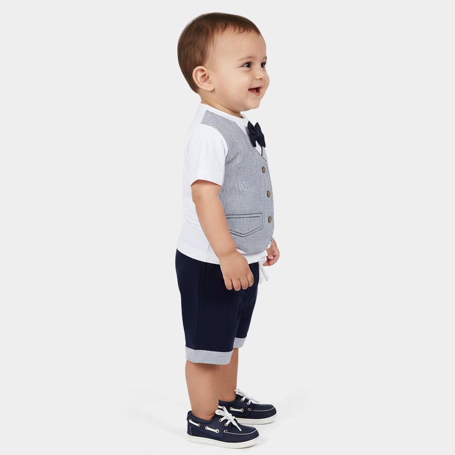 Infants' Navy Cotton Round Neck Striped Baba Suit, नेवी ब्लू, large