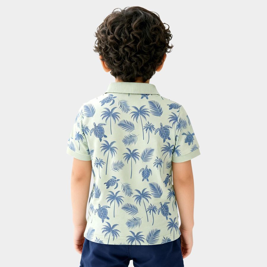Boys Light Green Cotton Polo Neck Casual T-Shirt, Light Green, large