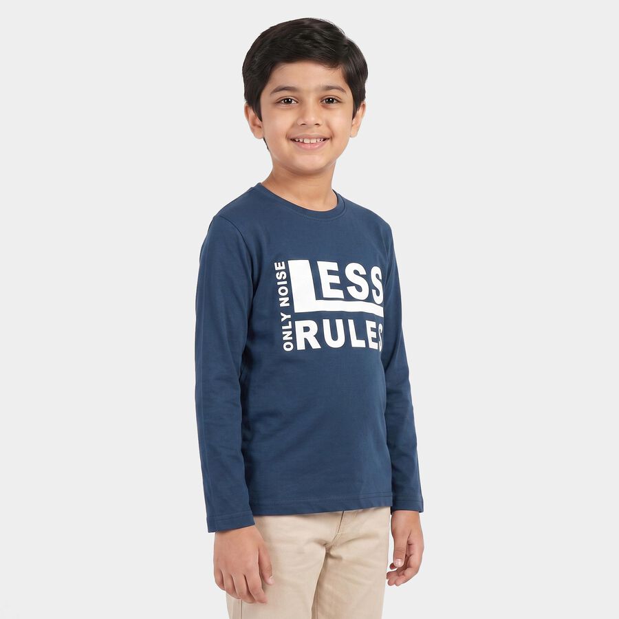 Boys Navy Blue Round Neck Regular Boys T-Shirt, टील ब्लू, large