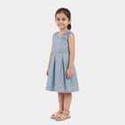Girls' Light Blue Fit and Flare One Shoulder Embellished Frock, हल्का नीला, small