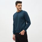 Men's Teal Blue Crew Neck Casual Sweatshirt, टील ब्लू, small image number null