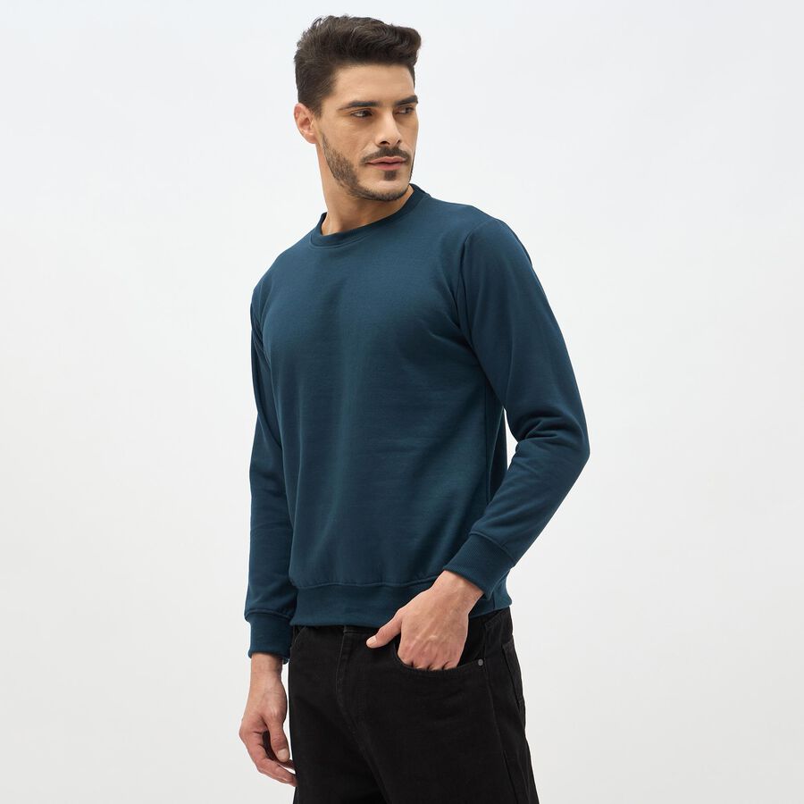Men's Teal Blue Crew Neck Casual Sweatshirt, टील ब्लू, large image number null
