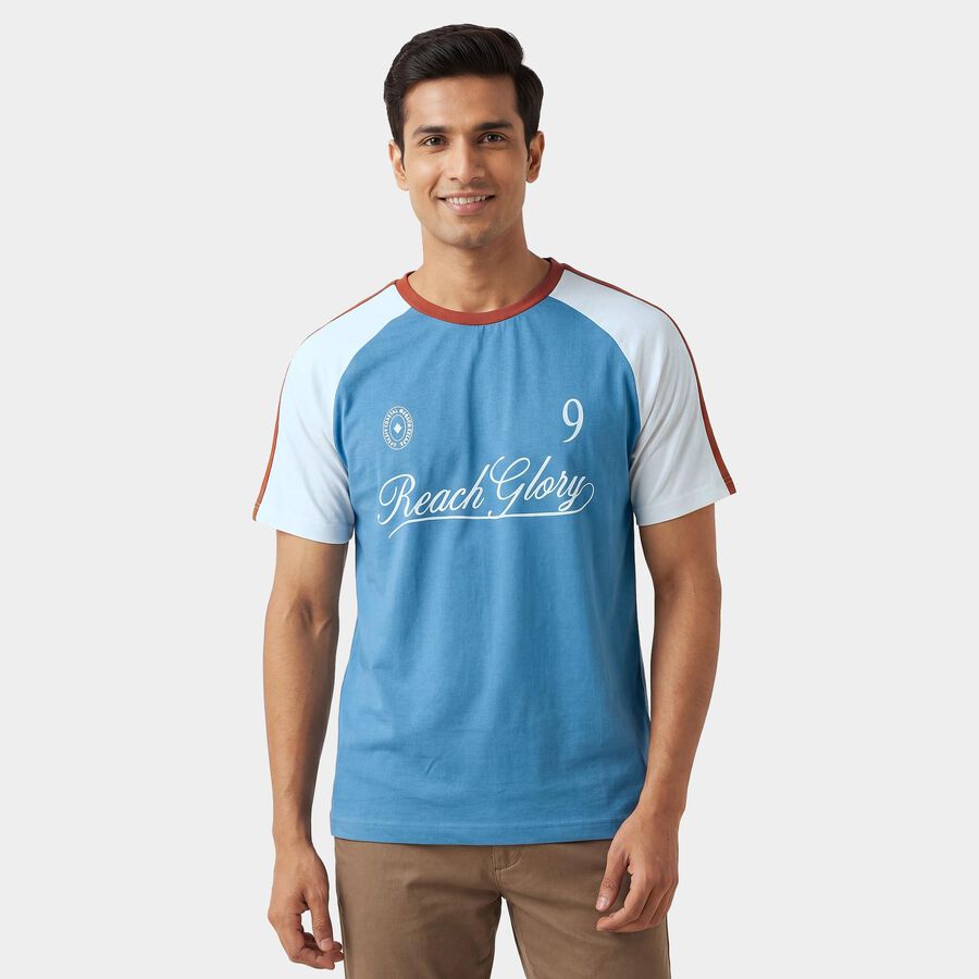 Men's White Round Neck Casual T-Shirt, White, large