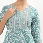 Women's Muted Blue Cotton Round Neck Embellished Kurta, Mid Blue, small image number null