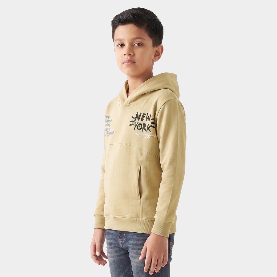 Boys' Olive Green Hoodie Neck Graphic Print Sweatshirt, ओलिव, large