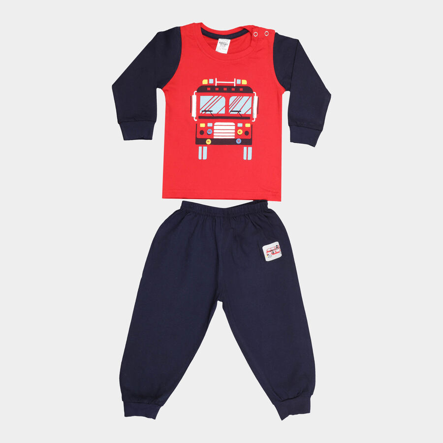 Infants Cotton Baba Suit, Red, large image number null