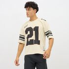 Men's Beige V-Neck Athleisure Graphic T-Shirt, Off White, small