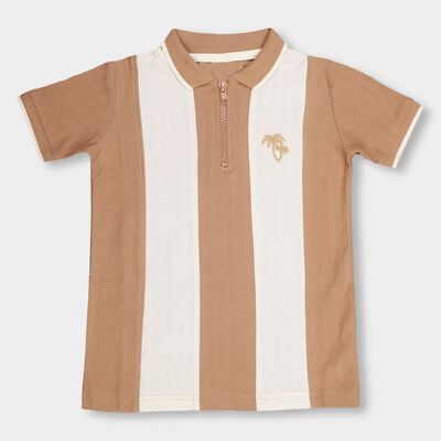 Boys Beige Cotton Polo Neck Casual T-Shirt
