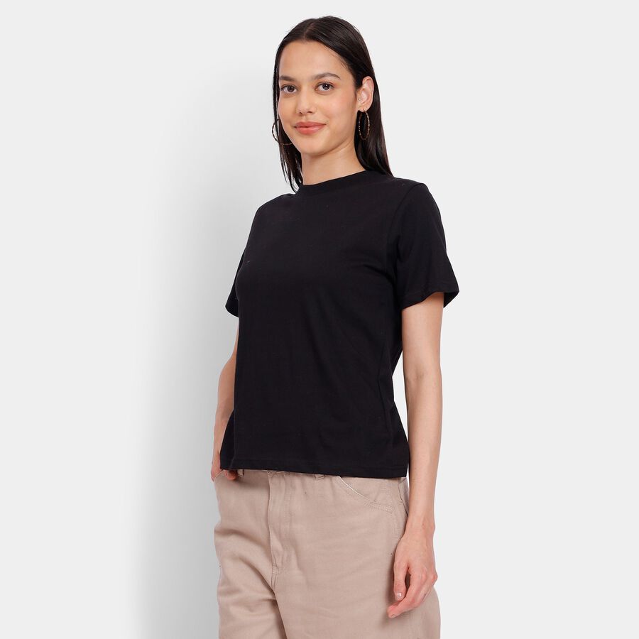 Ladies' 100% Cotton Round Neck T-Shirt, Black, large image number null