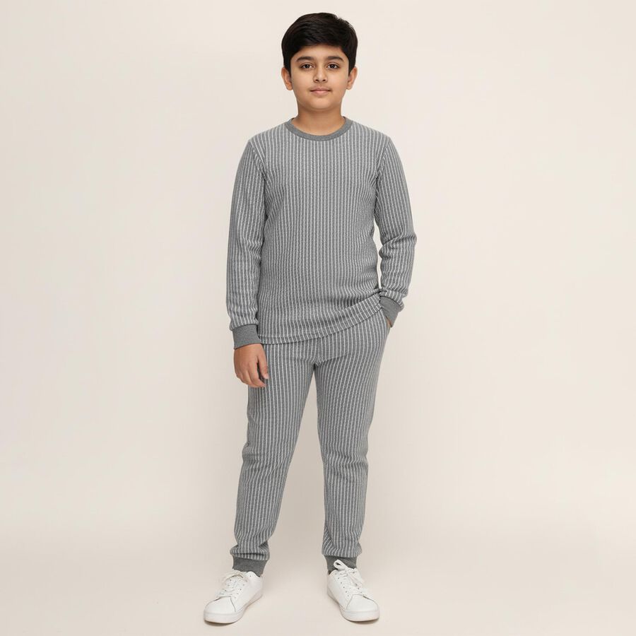 Boys Muted Sage Green Round Neck Thermal Upper, मिश्रित हल्का ग्रे, large image number null