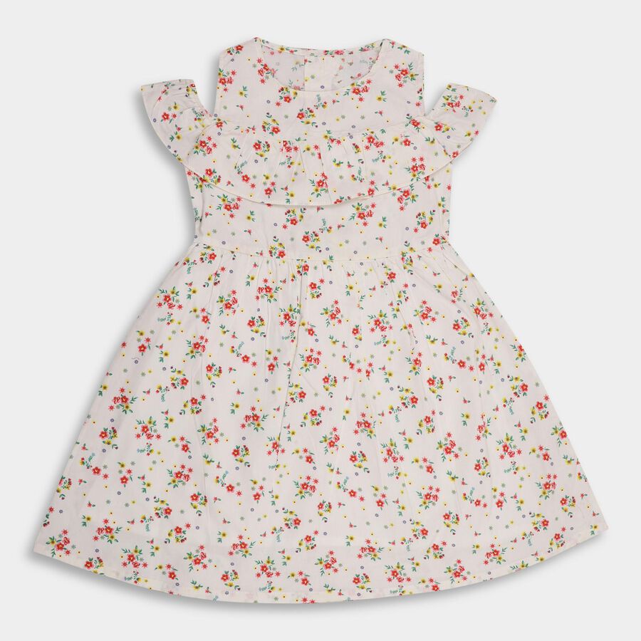 Girls' 100% Cotton Frock, Off White, large image number null