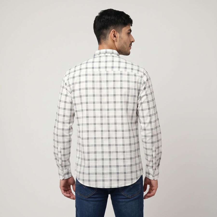 Men's White Cotton Long Sleeves Spread Collar Shirt, White, large