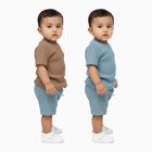 Infants' Brown and Blue Cotton Round Neck Waffle Knit Baba Suit, टील ब्लू, small