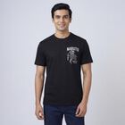 Men's Black Cotton Round Neck Casual T-Shirt, Black, small
