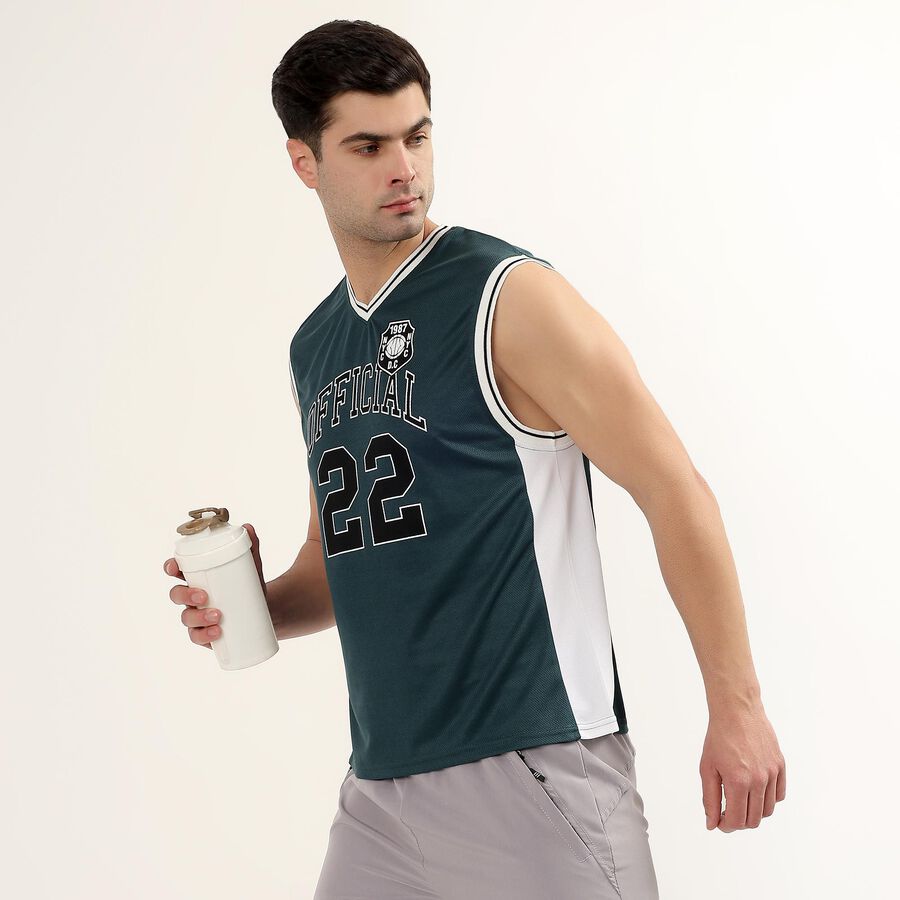 Men's Dark Forest Green V-Neck Athleisure Sleeveless T-Shirt, Dark Green, large