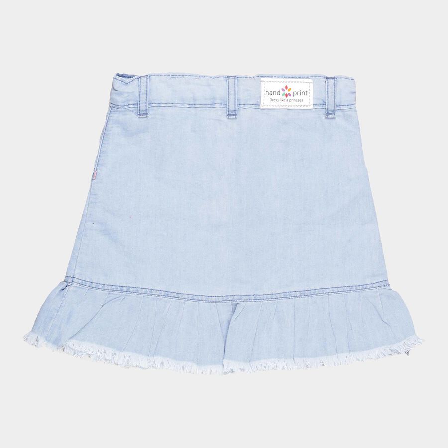 Girls Solid Button Skirt, Mid Blue, large image number null