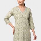 Women's Sage Green V-Neck Printed Kurta, हल्का हरा, small