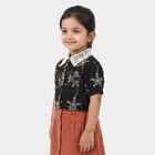 Girls Black Collar Neck Regular T-Shirt, काला, small