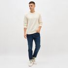 Men's Soft Eggshell White Crew Neck Textured Sweatshirt, Ecru Melange, small image number null