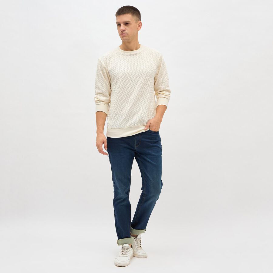Men's Soft Eggshell White Crew Neck Textured Sweatshirt, Ecru Melange, large image number null