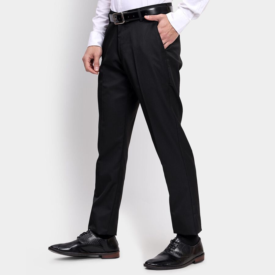 Men's Slim Fit Formal Trousers, काला, large image number null