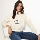 Women's Off-White Half Zip Casual Sweatshirt, Off White, small image number null