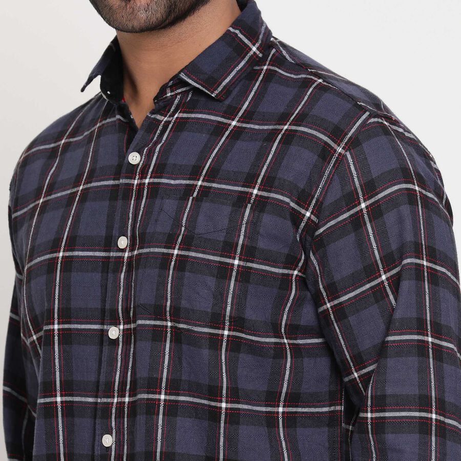 Cotton Checks Casual Shirt, Navy Blue, large image number null