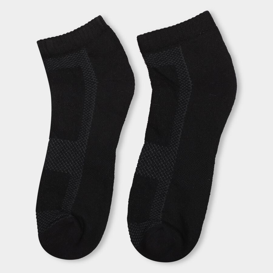Men's Dark Charcoal Black Ankle Fit Motif Sports Socks Pack of 3, Black, large