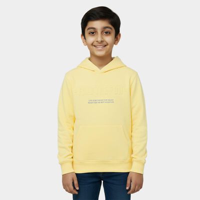 Boys Bright Lemon Yellow Hooded Neck Casual Sweatshirt