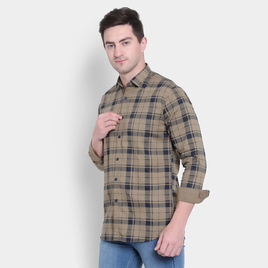 Cotton Checks Casual Shirt, Olive, large image number null